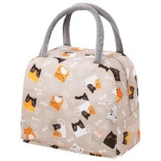 AXIS 艾克思 印花鋁膜內層野餐保溫袋 便當袋 前袋設計, 21 x 20 x 11cm, 卡其貓, 1個