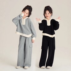 여아 주니어 맨투맨 상하세트 중학생 루즈핏 와이드팬츠 데일리 봄가을 세트