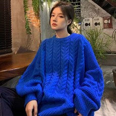 임산부 모유 계열의 나른한 빈티지 꽈배기 블루 스웨터 가을 겨울 고급스러운 니트