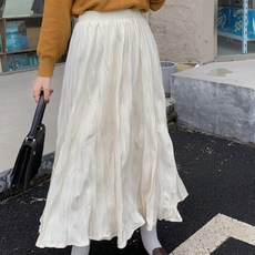 아이엠몽 여성용 위더유 주름 질감 롱 밴딩 롱 스커트