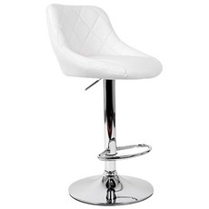 高靠背升降吧檯椅 高腳椅 工作椅 餐酒椅 吧台椅 菱格紋皮面, 白色, 1個