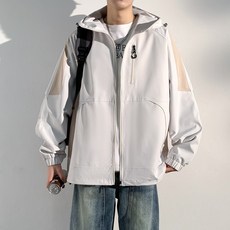 戶外連帽衝鋒衣 防風機能外套 寬鬆休閒夾克 男款 春秋薄款運動風衣 白色 XL