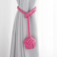 쿠쿠스토어 CurtainTiebacks 수제 천연 코튼 로프 라운드 Finial 넥타이 베이킹 장식 Holdbacks 홀더 창 Sh, 03 Rose red, 01 CHINA