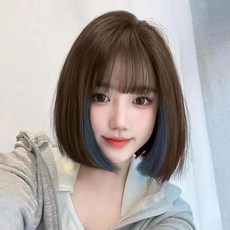 숏컷 가발 여성 단발 가발 생머리 30cm(수납 포켓 포함), 1개, 그러데이션 블루