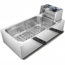 不鏽鋼雙槽電炸鍋 60°C~200°C 可調溫 附炸籃濾油板, 單缸加長款電炸爐-220V