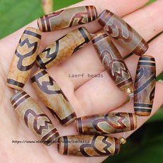 티벳 염주 1 조각 천연 마노 약 10x30mm 붉은 갈색 고대 티베트 Dzi 비즈 DIY 쥬얼리 만들기 용