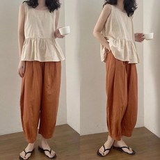 에쥬아 민소매 트피스 세트 프릴 나시 벌룬팬츠 캐주얼 셋업