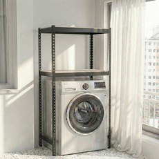 프라임앵글 세탁기 선반 통돌이 드럼 건조기 베란다 다용도선반, 블랙, 2.5단