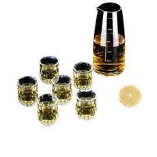 白酒杯分酒器套組 玻璃一口杯 酒盅, 1套, 6只小鉆石杯+1只無把壺500ml