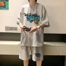 韓版潮流運動服套裝 短袖T恤休閒短褲兩件套