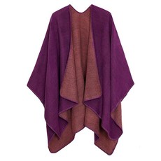 Urban CoCo 판초 망토 여성용 컬러 블록 숄 랩 앞쪽 트임 시리즈 1-카키 One Size 142297, 시리즈 7-퍼플