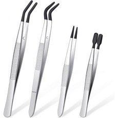 잠자리 꿈 4조각 고무팁 핀셋 PVC 코팅 세트 고무 스트레이트 팁 플랫 공예용 긴 구부러진 스탬프 비즈 보석 도구, Rubber Tweezer