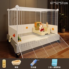 兔籠子 防噴濺 附滾輪抽屜底盤 室内家用 大底座 荷蘭豬籠 豚鼠籠 侏儒兔籠 幼兔專用 大号防噴尿 小型寵物適用, 灰-兔子套餐款（草窩 草架 飲水器）, 1個