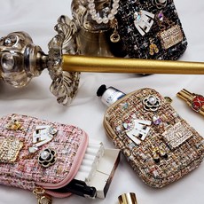 코코 트위드 담배 케이스 파우치 립스틱 미니화장품 지퍼 파우치 지갑 / 에쎄 라이터 동시 수납가능