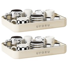 엠토이 x UFORU 컵 정리 선반 ZW-176 물빠짐 컵 그릇 식기 보관 트레이 수납 선반 건조대, 2개, 크림 화이트