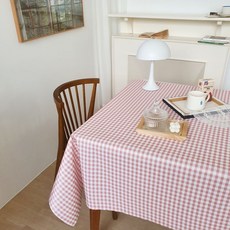 목화베리 체크 방수식탁보 캠핑테이블보, 체크핑크140*120