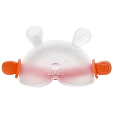 寶寶固齒器 (附收納盒 防掉鏈) 食品級硅膠 嬰兒磨牙棒 安撫牙膠 兔子造型, 橘色, 1個, 收納盒+防掉鏈