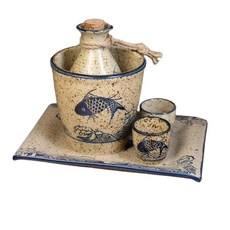 日式陶瓷清酒壺套組 家用冷酒冰酒壺 分酒器小酒盅, 1個, 大號（六兩裝）1壺2杯1瓷盤1缸
