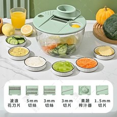 多功能蔬菜刨絲瀝水盆，可刨絲4L大容量蔬菜脫水器，沙拉脫水器, 綠色, 1個