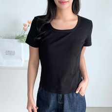 반팔티셔트 절개 반팔티 티셔츠 기본 숏 스퀘어넥 썸머 데일리 캐주얼 패션