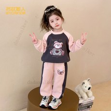 春秋女童爆款套裝2025新款潮流卡通兒童時髦洋氣寬鬆版運動兩件套