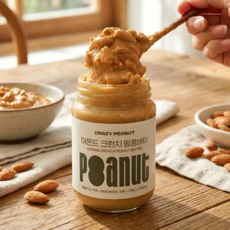 크레이지피넛 땅콩버터 100% 국산 땅콩 잼, 2개, 200g, 아몬드 크런치 땅콩버터