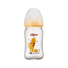 Pigeon 貝親 寬口母乳實感玻璃奶瓶 多款可選, 1個, 維尼160ml(附奶嘴SS)