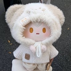20cm棉花娃娃冬季娃衣 無屬性毛絨毛帽 可愛毛茸茸小貓 10cm娃衣毛衣套裝 娃娃連帽替換玩偶娃衣, 1個, 10cm（帽子+上衣+褲子）不含娃