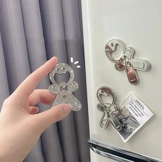 쁜만브만 진저브레드맨 냉장고 자석 병따개 2개, 실버