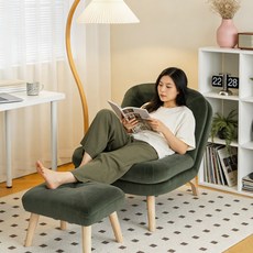 1인 리클라이너 소파 체어 인테리어 의자 발판포함, 그린