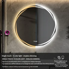 욕실 거울 70cm 원형 김서림 방지 LED 백라이트 HD 벽걸이 화장대 3색 조광 가능 스마트, 09 Single key tri color