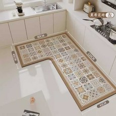 규조토 매트 주방 카펫 자형 바닥 미끄럼 방지 영역 러그 흡수성 발 물 흡수 속건성, 모히타일-좌L자형 × E형 45x100x150x45cm