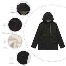 女士春鞦連帽風衣複閤加絨防潑水外套歐美碼長袖拉鏈開衫WB55黑色