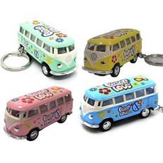 [4] KiNSMART 1962 폭스바겐 클래식 히피 러브 앤 피스 버스 1:64 스케일 6.4cm(2.5인치) 다이 캐스트 메탈 모델 키 체인 풀백 액션 파스텔 그린, -Setof4