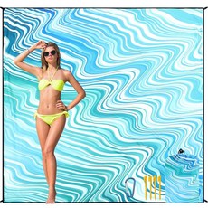 HIHOHO 해변 담요 방수 모래 방지 매트 1-8세 성인용 빠른 건조 내구성 있는 야외 피크닉 매트 축제 여행 캠핑 하이킹용 기울기-BL & W 200.9cm x 2, 6'11" x 6'7", 웨이브 그라데이션 Bl&gn