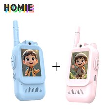 HOMIE 무전기 휴대용 비디오 인터콤 USB 충전식 생활무전기 워키토키, 1세트, 블루+핑크