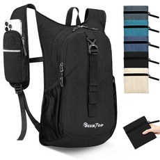 Seektop 15L 여성용 남성용 소형 하이킹 백팩 여행 캠핑용 휴대폰 포켓이 있는 경량 하이킹 패커블 데이팩 블랙. 하이킹 캠핑 여행 레저, 블랙