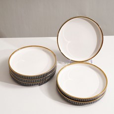 AIU 다크그레이 고단 경량 세라믹 식기 세트 커피컵 원반장방형 가전 그룹, 8인치 세로무늬 원반(그레이)*6개장