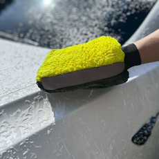 雙面珊瑚絨洗車手套 防水防污, 黃灰雙色防水洗車手套, 1個