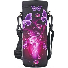 AUPET 물병 슬링백 캐리어 크로스바디 슬리브 보온 네오프렌 병 케이스 홀더 파우치 커버 500ML17온스 어깨끈 포함 산책용 여성 남성용 3192094, 나비들
