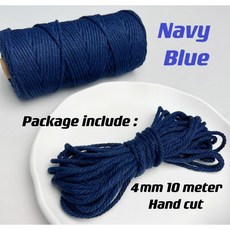 마크라메 코드 천연 오토톤 로프 다채로운 실 꼰 재료 DIY 공예품 홈 데코 4mm 10m, 4mm 10meters, Navy Blue, 1개