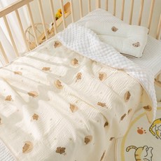 嬰兒紗布毯 嬰兒被毯 寶寶蓋毯 新生兒抱毯 嬰幼兒透氣被, 晚安熊-110*100CM
