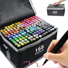 Kismetic 168 색 트윈 유성 마카펜 세트 미술용 아트 드로잉 컬러 마커 디자인 스케치용, 1세트, 168색