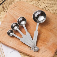 烘焙工具 不銹鋼 量勺套裝 量匙調味匙 量勺四件套 帶刻度, 1個, 不鏽鋼量勺四件套