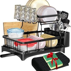 廚房碗架水槽碗碟收納架碗盤瀝水架收納盒碗筷檯面盤放碗架置物架, 1個, A款【黑色】雙層全配