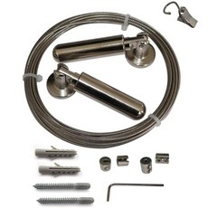 Refila 아트 디스플레이용 벽 마운트 커튼 봉 세트 24개의 금속 클립 5m 걸이용 빨랫줄 와이어 창문 텐션 로드 다목적 공예 정리함 스테인리스 스틸 155377