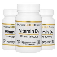 [3개 세트] 캘리포니아골드뉴트리션 비타민D3 125mcg(5 000IU) 90정, 3개