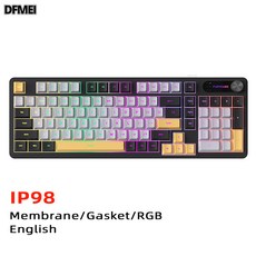 DFMEI FURYCUBE IP98機械手感防水鍵盤電腦遊戲電競靜音鍵盤, 人體工學, 如圖, 98鍵/灰+黑+黃【有線】RGB-透光字符