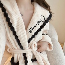 珊瑚絨連帽睡袍女睡衣加厚加絨秋冬季法蘭絨浴袍長款法蘭絨家居服