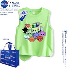 스프런키 민소매 티셔츠 라운드 순면 남아 키즈 여름 어린이 여아 상의, 1개, X847 그린